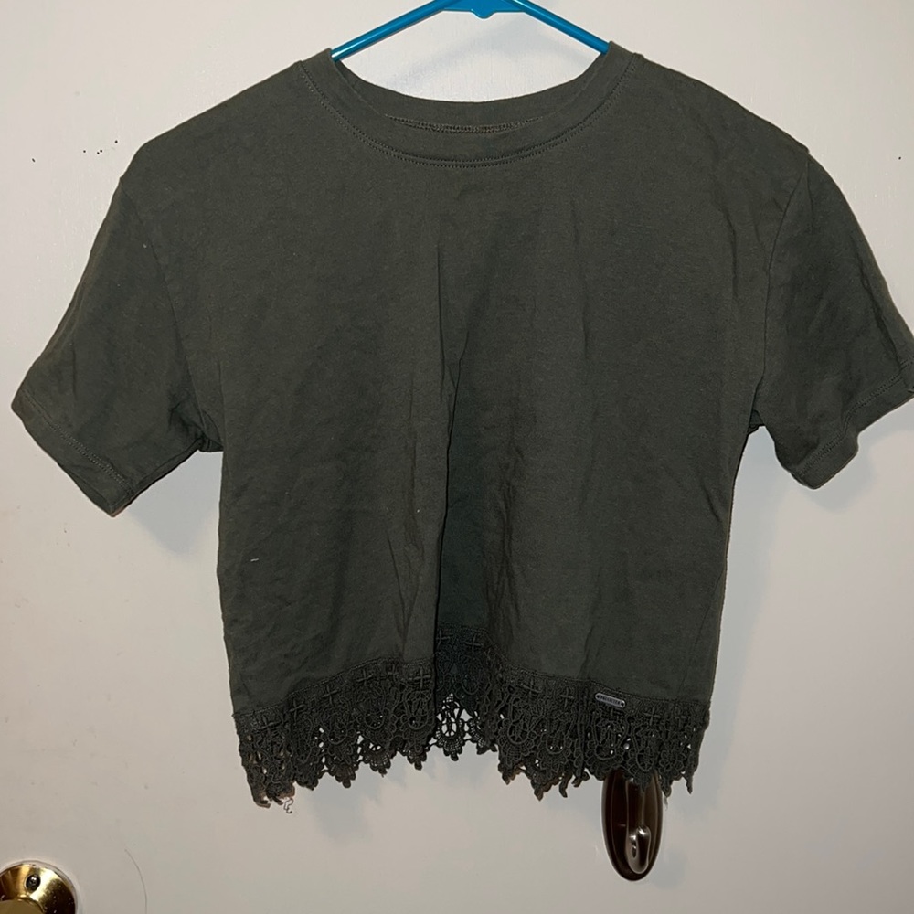 Olive green short sleeve crop top